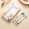 Juego de cubiertos de acero inoxidable 304 de tres piezas en caja de color, cuchara portátil, tenedor lindo para estudiantes de primaria, se puede combinar DIY, en stock
