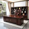 Escritorio Moderno de Madera Maciza de Nogal Negro Escritorio Ejecutivo Grande Combinación de Muebles para Oficina de Presidente Estilo Chino Nuevo Oficina de Presidente