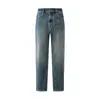 Jeans Vintage Estilo Old Money com Desgastes, Stretch em Quatro Direções, Perna Reta para Homens, Calças Longas Casuais Largas Americanas de Outono