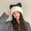 Chapéu Japonês Fofo de Orelha de Gato Feminino Inverno Novo Estilo Pelúcia Quente Tricô Grande Circunferência da Cabeça Faz o Rosto Parecer Menor Chapéu de Lã