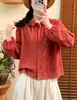 2026 Nueva Camisa de Algodón Bordada de Manga Larga Artística y Fresca para Mujer de Otoño, Diseño Elegante, Talla Grande Holgada, Transfronteriza