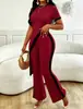 709 Novo Conjunto de Duas Peças de Verão Transfronteiriço: Conjunto Feminino: Top Longo Assimétrico + Calça Longa Color Block Slim