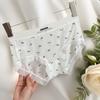 Ropa interior de seda helada antibacteriana 7A con estampado de puntos de estrella y lazo Secado rápido Mascarilla Ropa interior triangular sin costuras para mujer