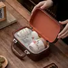 Juego de Té Portátil para Viaje Horno Ru Una Tetera Cuatro Tazas Lujo Ligero Camping al Aire Libre Cerámica Taza Rápida Regalo de Negocios