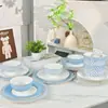 Cuenco de Porcelana China Casual y de Moda Vajilla Rusa Serie Estrella Cuenco Azul Claro Plato con Cuchara Set de Caja de Regalo Recomendado para Regalar