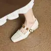 Zapatos Planos Gruesos para Mujer con Textura de Mano Tacón Medio Estilo Retro Camelia Puntera Cuadrada Zapatos Mary Jane 32-43 Zapatos de Exportación de Amazon