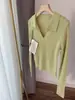 Suéter de Punto de Nuevo Estilo Primavera y Otoño 2026, Manga Larga, Cuello Semiabierto, Cuello Solapa, Top de Punto Ajustado para Mujer