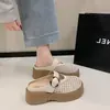 Mules cerrados de suela gruesa, tejido calado, para mujer, para uso exterior en verano, nuevo estilo vacacional 2026, adecuados para combinar con faldas, sandalias romanas