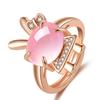 Anillo de conejo para niña suave y adorable con decoración de cristal rosa, anillo de piedra de hibisco de conejo lindo y adorable