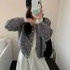 Cardigan de tricô retrô estilo francês, em cor café com bolinhas e blocos de cor, com visual de duas peças, para mulheres, peça externa estilosa para o outono, adequado para o dia a dia.
