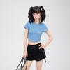 Procesable y Diseño Personalizado Tendencia de Celebridad de Internet Sexy Cuello Redondo Manga Corta Ajustado Delgado Placa Ligera Pequeño Camiseta Tops para Mujer