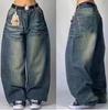 Moda callejera europea y americana de Primavera y Otoño transfronteriza Jeans con estampado de calavera gótica oscura Pantalones anchos distintivos holgados