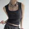 Camisola Branca para Mulheres, Novo Estilo de Verão, Alças Largas nos Ombros, Costas Nadador, Sem Mangas, Top com Decote Quadrado