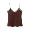 Camisola Sexy de Encaje con Empalme Estilo Sexy Otoño para Mujer Aspecto Adelgazante Top Corto Interior