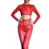 Medias de una pieza sexys de encaje en la cintura con brillo aceitoso, que cubren el pecho, exponen la cintura, talla grande, cinco dedos, sedosas y lisas, body brillante con entrepierna abierta