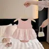 Roupas Infantis Coreanas Verão Novo Estilo Doce Pequena Princesa Macacão Vestido Sem Mangas Vestido Pequeno Estiloso