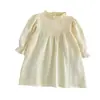 Vestido para niña, estilo coreano, vestido de manga larga con cuello de volantes para bebé, algodón, estilo primavera y otoño, vestido infantil de color liso