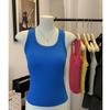 Camisola azul con espalda en I para mujer, diseño exterior de chica sexy, camiseta pequeña de verano con almohadilla interior en el pecho
