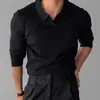 Primavera y Otoño para Hombre Versátil Color Sólido Hilo Elástico Cuello Solapa Jersey Delgado Polo Camiseta de Manga Larga Tejida de Moda para Hombre