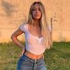 Estilo Europeo y Americano 2024 Aliexpress Moda de Verano Nueva Ropa de Mujer Cuello U Color Puro Sexy Ombliguera Ajustada Fondo Manga Corta