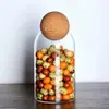 Jarra de Chá de Vidro Simples Estilo Japonês Vidro Borossilicato Jarra de Armazenamento de Grãos de Café Cortiça de Bola Jarra de Armazenamento de Grãos