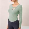 Oferta Especial Novo Top Feminino de Manga Longa para Yoga com Bojos, Sexy Vazado Justo para Fitness Corrida Esportes 02518