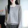 Cárdigan cómodo de punto fino, corte holgado, adelgazante, ropa exterior casual para mujer de principios de otoño, lana fina, manga larga, cuello redondo, estilo transfronterizo