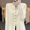 Nuevo Estilo de Primavera Tejido de Punto Canalé de Lana Artificial de Manga Larga para Mujer, Top Exterior Holgado de Estilo Coreano con Abertura Simple para Mujer