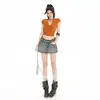 Novo estilo de garota popular vintage retrô primavera-verão cintura alta modelador de corpo que abraça o quadril design de linha A hot pants azul vintage