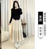 Saia Longa Veludo Dourado Feminina Outono Inverno Novo Estilo Cinza Cintura Alta Emagrecedora Linha A Tamanho Grande Corpo Pera Saia Plissada