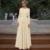 Ropa de Mujer Francesa Más Vendida Otoño 2025 Nueva Moda Vestido de Manga Larga con Escote Bardot Plisado en la Cintura Venta al por Mayor de Comercio Exterior