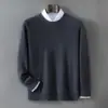 Suéter 100% caxemira pura para outono e inverno para homens, gola redonda, corte solto, malha simples business casual, camada base, suéter quente