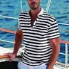 Camisa polo listrada de manga curta masculina, camiseta casual masculina da moda, camisa polo pullover europeia e americana da Amazon, peça única de dropshipping