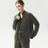 Cárdigan de cachemira con cuello alto y doble cremallera, con capa de aire engrosada; chaqueta de algodón con textura a cuadros para mujer; prenda exterior de punto suave y cómoda