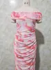 Nuevo vestido ajustado sexy de estilo europeo y americano para mujer, con estampado floral, sin hombros, de manga corta, longitud media