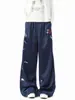 Pantalones casuales estampados estilo americano con tacto sedoso, unisex, de moda para otoño, hiphop, deportivos, de secado rápido, rectos, de pierna ancha