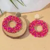 Brincos de Argola com Pedras Coloridas de Verão Doce Simples Brincos de Miçangas Tecidos à Mão Joias Transfronteiriças Europeias e Americanas