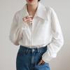 Real shot francês zíper branco camisa de manga comprida das mulheres outono design sentido nicho camisa de emagrecimento solta