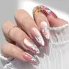 24 Piezas Rosa Nude Ojo de Gato Mariposa 3D Uñas Portátiles Atmósfera Suave Puntas de Uña Forma Almendra Uñas Postizas Terminadas Venta al por Mayor