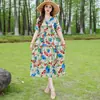 Vestido de Algodão Seda de Alta Qualidade para Mulheres Verão Novo Roupa para Mãe de Meia-Idade Tamanho Grande Solto Cobrindo a Barriga Emagrecendo Saia de Algodão Artificial