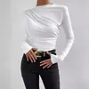 Camiseta Básica Slim-Fit Cor Sólida Estilo Europeu e Americano Transfronteiriça 2026 Design Franzido Versátil Camiseta de Manga Longa Top Feminino