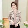 Roupas Femininas Modernas e Elegantes para Mães, Blusa de Chiffon Estampada Fina de Manga Três Quartos para o Verão