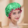 Gorro de baño de lunares pequeños de Amazon, doble capa, de satén PEVA, impermeable, grueso, estampado, para adultos, venta al por mayor
