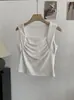 Colete Básico Omalai Estilo Doce e Picante com Gola Quadrada e Barra Plissada para Mulheres Primavera Novo Simples Sem Mangas Top 6831