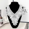 Cuello Bordado de Organza de Doble Capa de Moda con Alas de Ángel y Flor de Perlas Falso Cuello para Camisas y Vestidos de Mujer