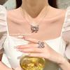 Pendientes de cereza con piedras preciosas de polvo de caramelo de polca, collar de circón cereza con lazo chapado en oro de 18 quilates de corte fino americano