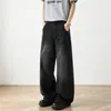 Calça jeans masculina estilo americano com lavagem, caimento clean de verão, calças casuais largas e soltas, calças de trabalho largas