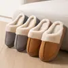 Otoño Invierno Cálido Unisex Pareja Interior Hogar Piso de Madera Asequible Suela Gruesa Felpudo Cálido Pantuflas de Algodón