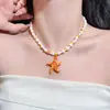 Collar con Colgante de Estrella de Mar Naranja Estilo Resort Bohemio con Cuentas para Mujer, Accesorios de Alta Gama que Realzan el Cutis y Añaden un Toque Elegante