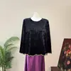 Nova Camisa de Base Simples Plissada de Veludo com Tendência Nacional Estilo Chinês Outono 2026 Nova Gola Redonda Cor Sólida Versátil Top Pequeno